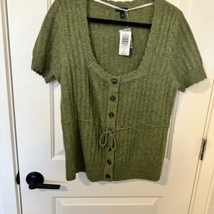 Torrid Green Ribbed Button Down Sweater